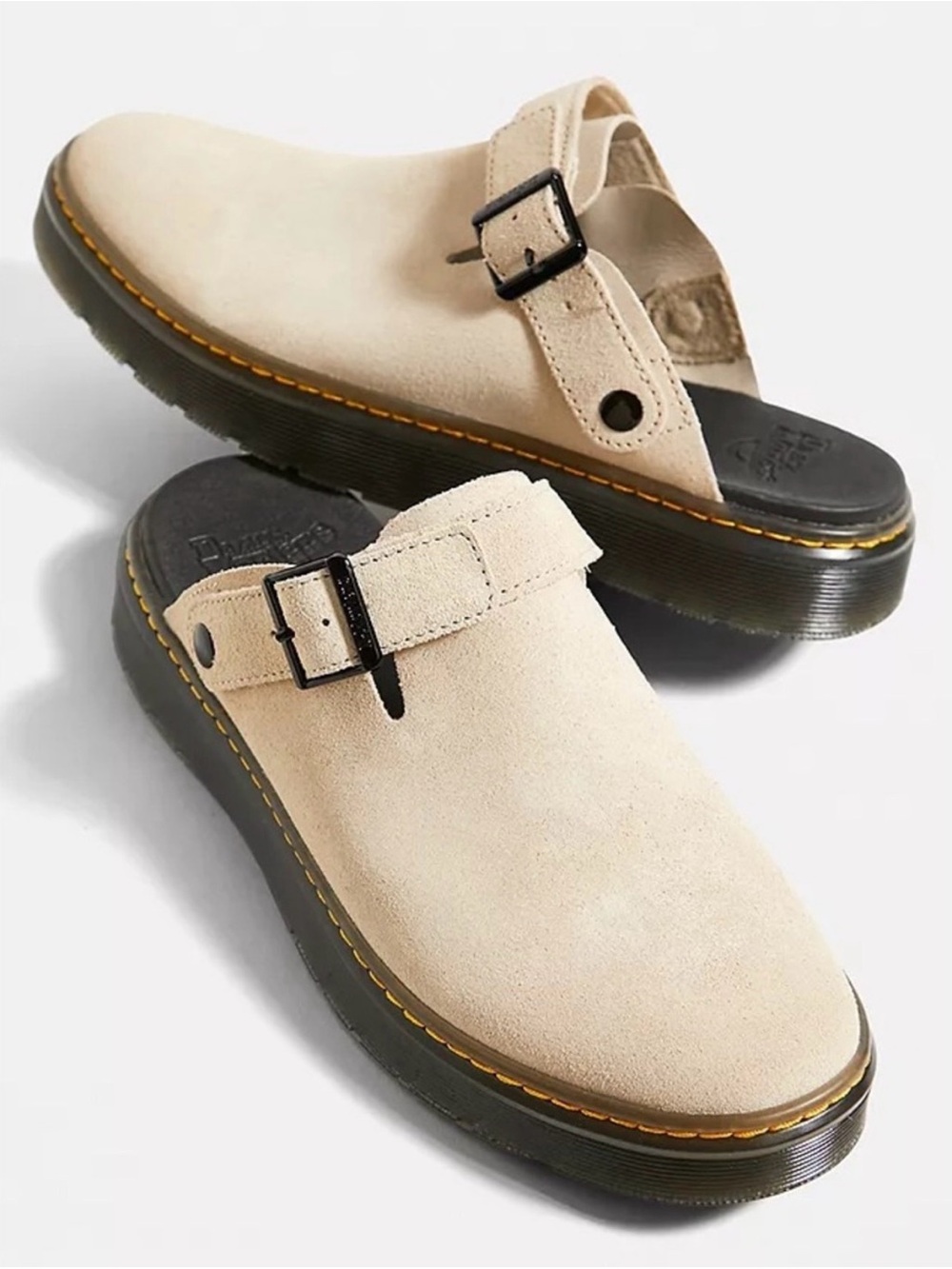Dr. Martens Tan Suede Carlson Buckle Clog Mules